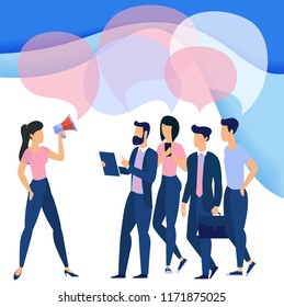 Flat design young man and woman  communicating ready to animation characters to compouse your scenes and animation.  Megaphone alert advertising and propaganda concept with speach bubbles.