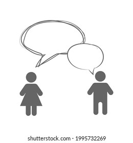 Flat design young man and woman with speach bubbles communicating ready