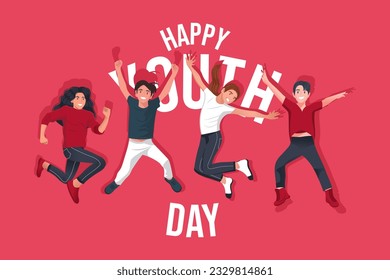 Flat design young people having fun waving hand flat vector illustration. Smiling man and woman on white background.