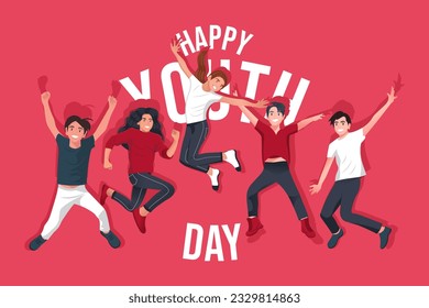 Flat design young people having fun waving hand flat vector illustration. Smiling man and woman on white background.
