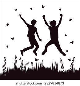 Flat design young people having fun waving hand flat vector illustration. Smiling man and woman on white background.
