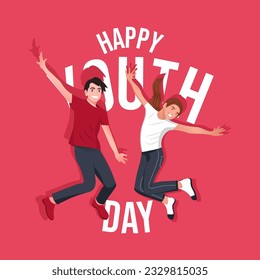 Flat design young people having fun waving hand flat vector illustration. Smiling man and woman on white background.