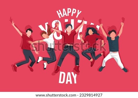 Flat design young people having fun waving hand flat vector illustration. Smiling man and woman on white background.
