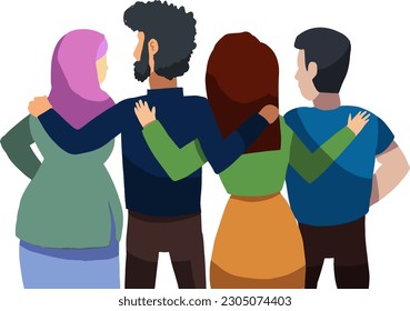 flat design of youth people hugging each other design 