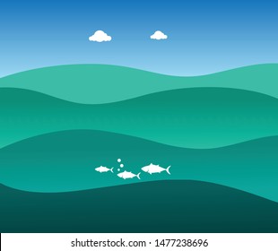 flat design_Underwater sea background with fish