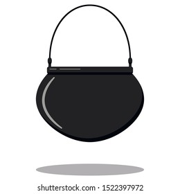 Flat designcartoon style illustration vector set black cast-iron empty cooking pot, camping boiler, iron witches cauldron with handle isolated on white background. 
