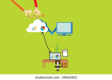 Flat Design-compute office and Saving money to cloud-computing , business enjoying