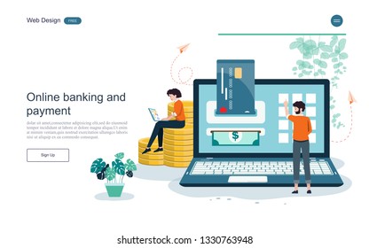 Flat design.Concept online payment  for web page.Confirm payment online payment, Online banking.Vector illustration.