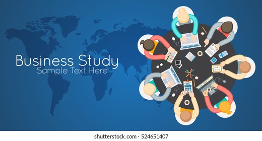 Flat designed banners for business meeting, successful career and brainstorming in flat style. Vector illustration. Copy space.