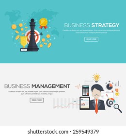 Flat Designed Banners For Business Strategy And Business Management. Vector