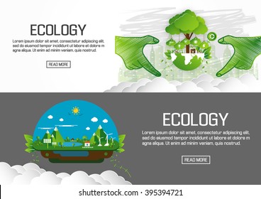 Flat designed banners for ecology. vector