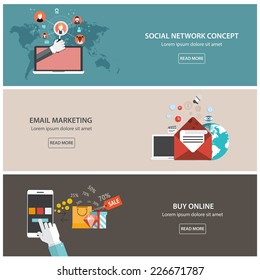 Flat designed banners for email marketing, social network concept  and buy online. Vector