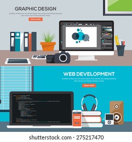 Flat designed banners for graphics design and web development. Vector