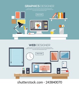 Flat designed banners for graphics and web designer. Vector