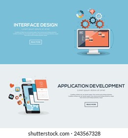 Flat designed banners for interface design and application development. Vector