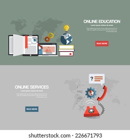 Flat designed banners for online education and online services. Vector