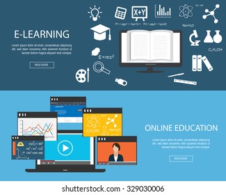 Flat designed banners for Online Education