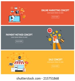Flat designed banners for online marketing, payment method and sale concept. Vector