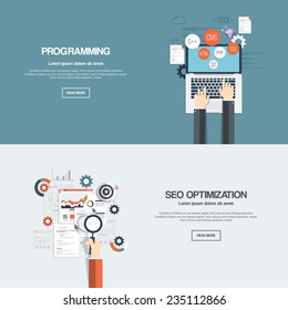 Flat designed banners for programming and seo optimization. Vector