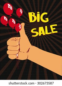 Flat designed big sale poster with air balloons