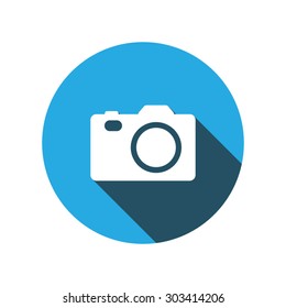 Flat designed camera icon on blue background