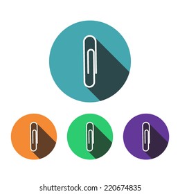 Flat designed colorful set of clips with long shadow. Office concept. Business