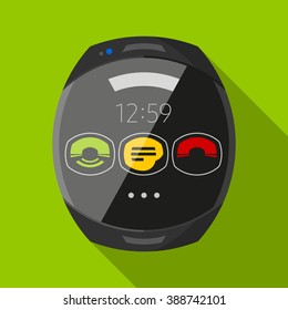 Flat designed illustration of mobile phone with set of icons on a desktop. Original tube style. Perfect for businesses and independent projects.