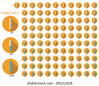 Flat Designed Percentage Graphs Cyan Bar Icons On Orange Background Full Set Vector Illustration
