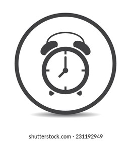Flat designed round alarm clock icon. Business concept. Morning. Work time
