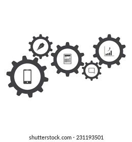 Flat designed set of gear icons. Business concept. Teamwork. Cogwheels connection