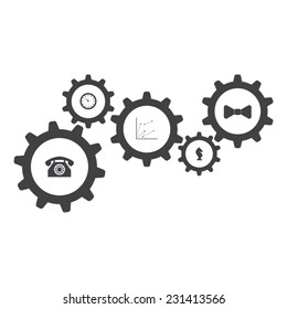 Flat designed set of gear icons. Business concept. Teamwork. Cogwheels connection