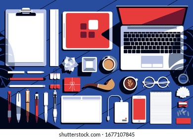 flat designer equipment mock-up desk