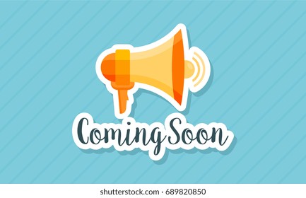 Flat designs coming soon banner with speaker symbol vector illustration