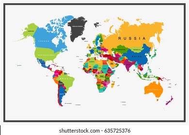 Flat World Map With Country Names Diseño Plano Mapa Mundial Con Nombre: Vector De Stock (Libre De Regalías)  635725376 | Shutterstock