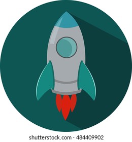 Flat desing icon of rocket on blue background