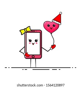 Flat desing style cellphone, with a cute expression