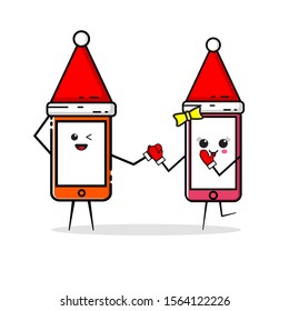 Flat desing style cellphone, with a cute expression