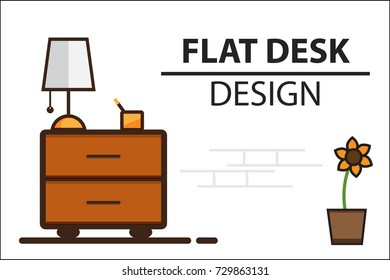 Flat Desk Design Isolated 