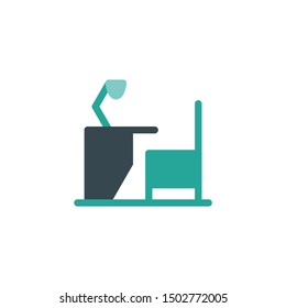 Flat desk lamp, chair, table icon vector 