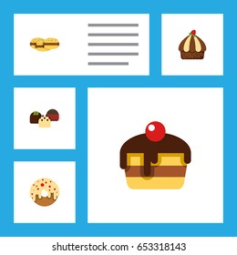 Flat Dessert; Set Of Biscuit, Dessert, Cake And Other Vector Objects. Also Includes Cookie, Patisserie, Shortcake Elements.