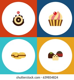 Flat Dessert; Set Of Cake, Pastry, Sweetmeat And Other Vector Objects. Also Includes Cake, Pastry, Dessert Elements.