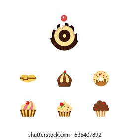 Flat Dessert; Set Of Confectionery, Biscuit, Cupcake And Other Vector Objects. Also Includes Biscuit, Cake, Dessert Elements.