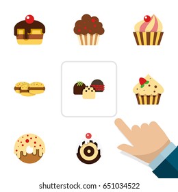Flat Dessert; Set Of Confectionery, Biscuit, Sweetmeat And Other Vector Objects. Also Includes Pastry, Muffin, Shortcake Elements.