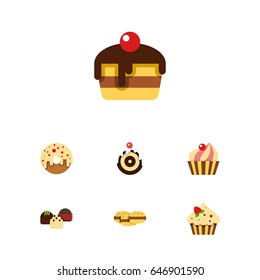 Flat Dessert; Set Of Confectionery, Dessert, Cake And Other Vector Objects. Also Includes Confectionery, Cake, Biscuit Elements.