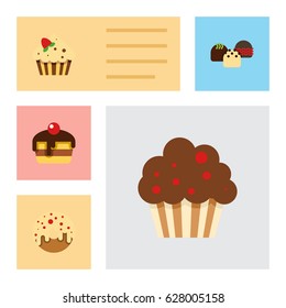 Flat Dessert; Set Of Confectionery, Muffin, Cake And Other Vector Objects. Also Includes Donuts, Pastry, Cupcake Elements.