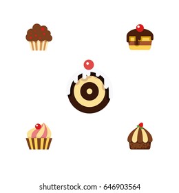 Flat Dessert; Set Of Dessert, Cupcake, Pastry And Other Vector Objects. Also Includes Cake, Sweetmeat, Pastry Elements.