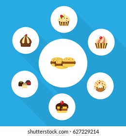 Flat Dessert; Set Of Doughnut, Confectionery, Dessert And Other Vector Objects. Also Includes Biscuit, Sweetmeat, Donuts Elements.