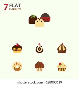 Flat Dessert; Set Of Doughnut, Confectionery, Cupcake And Other Vector Objects. Also Includes Doughnut, Dessert, Sweetmeat Elements.
