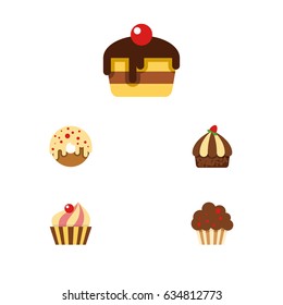 Flat Dessert; Set Of Doughnut, Dessert, Muffin And Other Vector Objects. Also Includes Pastry, Dessert, Cupcake Elements.