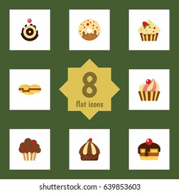 Flat Dessert; Set Of Muffin, Cupcake, Doughnut And Other Vector Objects. Also Includes Doughnut, Biscuit, Confectionery Elements.